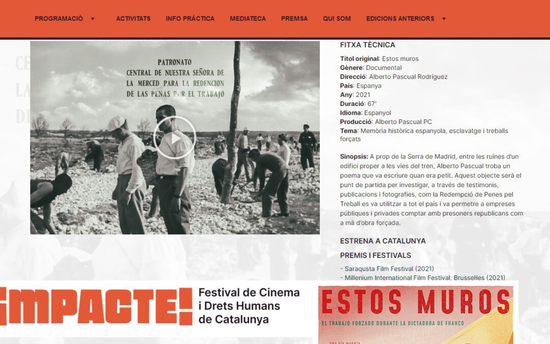 Proyecciones de ESTOS MUROS (Alberto Pascual Rodríguez, 2021) en IMPACTE! Festival de Cinema i DH de Catalunya